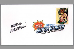 2006-usps-super-heroes-comic-art-stamp-signed-autograph-dc-fdi-first-day-issue-sdcc-murphy-anderson-hawkman